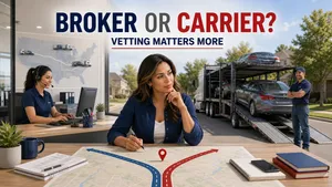 Customer comparing a broker-supported carrier network with a direct carrier before booking vehicle transport.