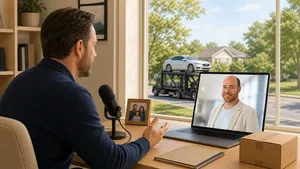 Illustrated interview with Dov Braun discussing family care transitions and vehicle transport logistics.