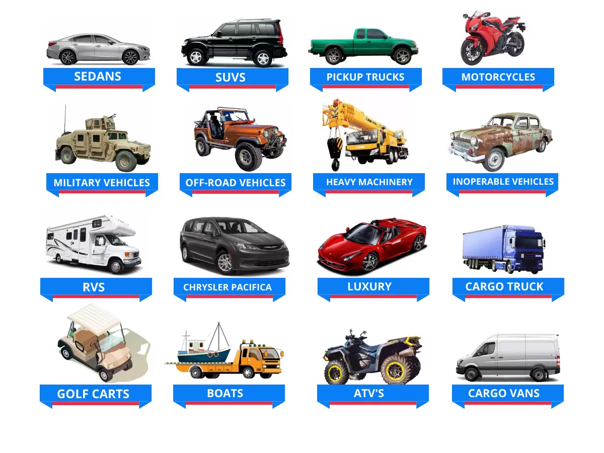 Types of Vehicles we Ship