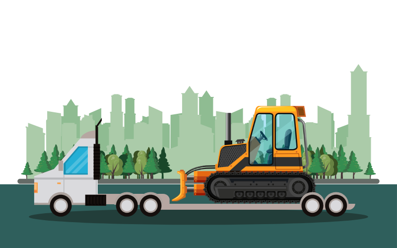 Lowboy trailer transporting a crane