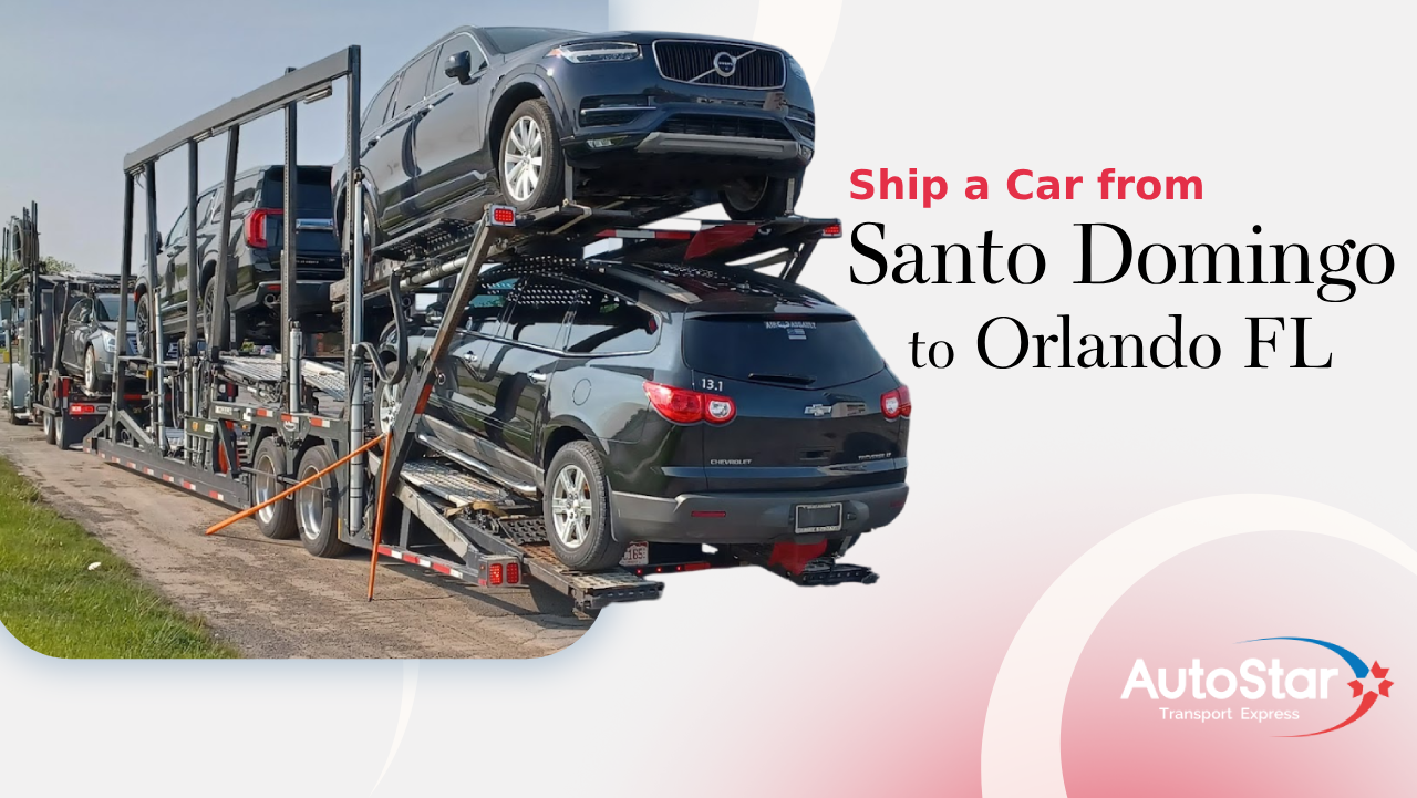 Car carrier truck transporting cars from Santo Domingo to Orlando, FL - AutoStar Transport Express