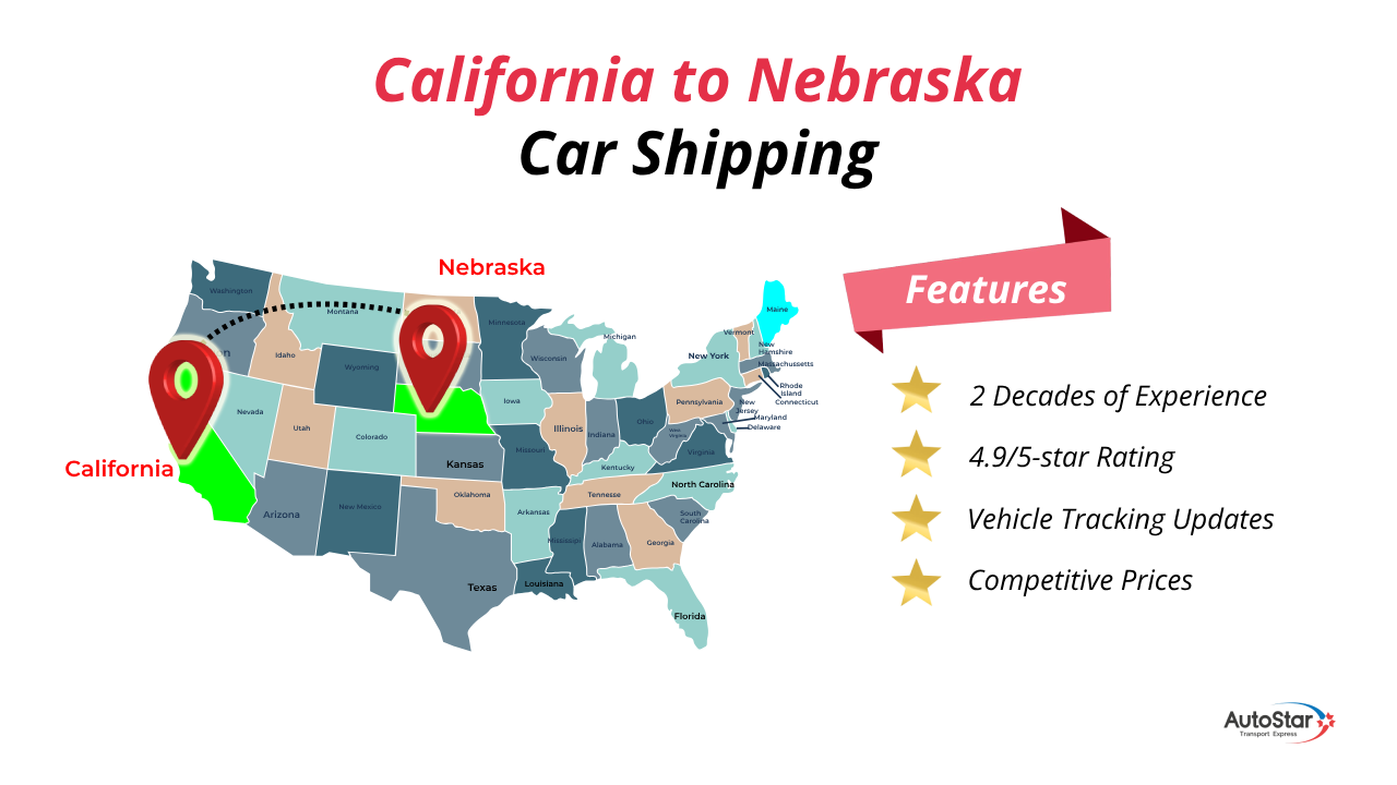 Reliable California to Nebraska Car Shipping by AutoStar Transport Express