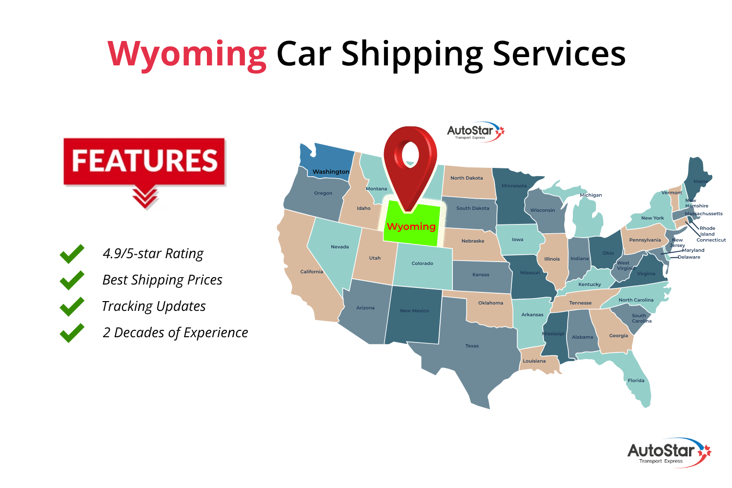 Wyoming Car Shipping Services by AutoStar Transport Express