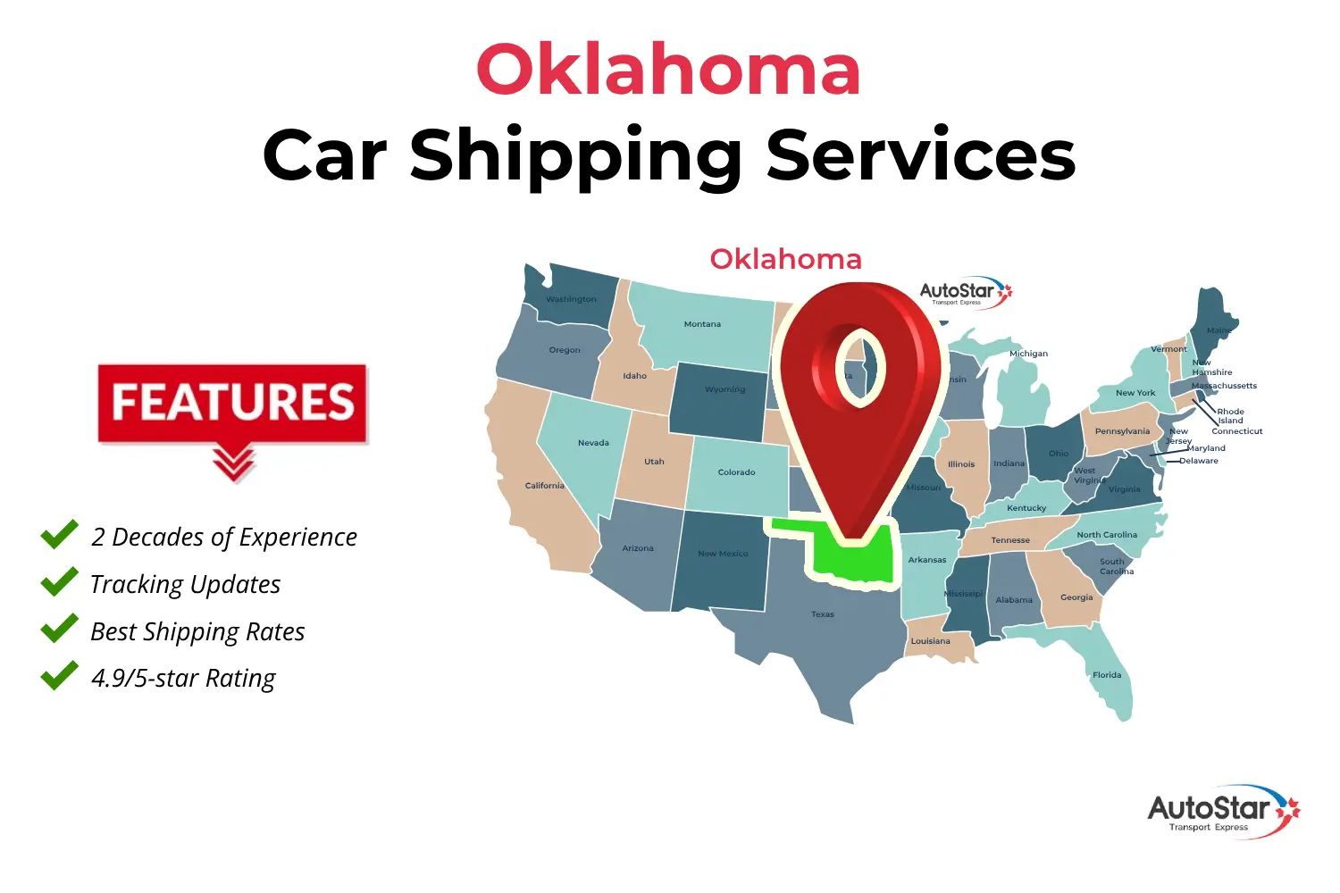 Car shipping services to or from Oklahoma