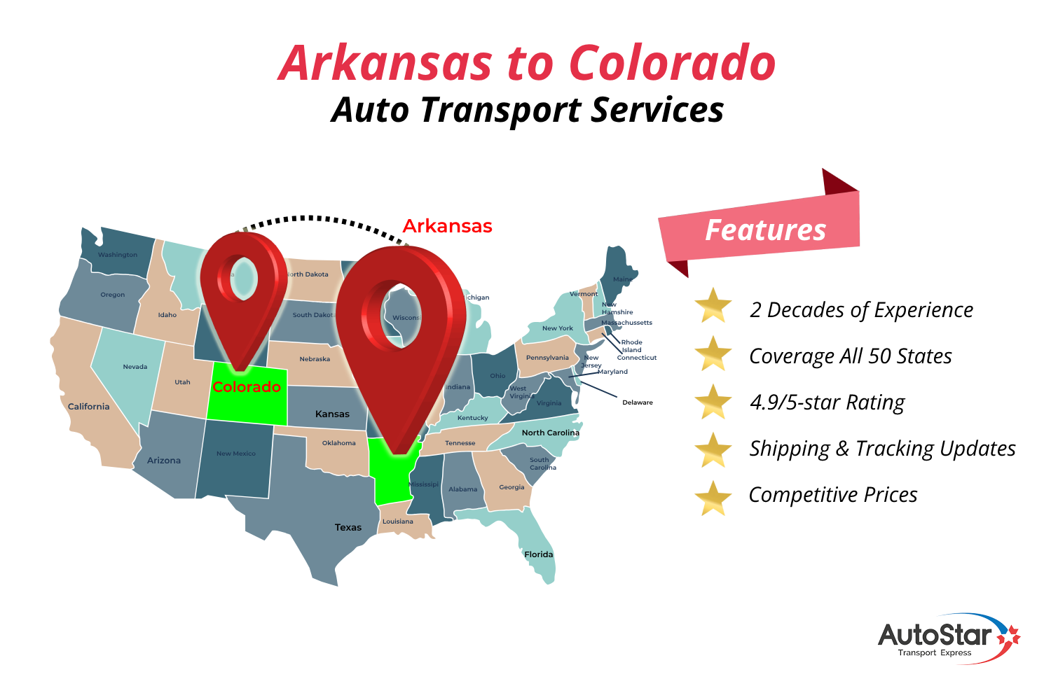 Arkansas to Colorado Auto Transport Services by AutoStar Transport Express