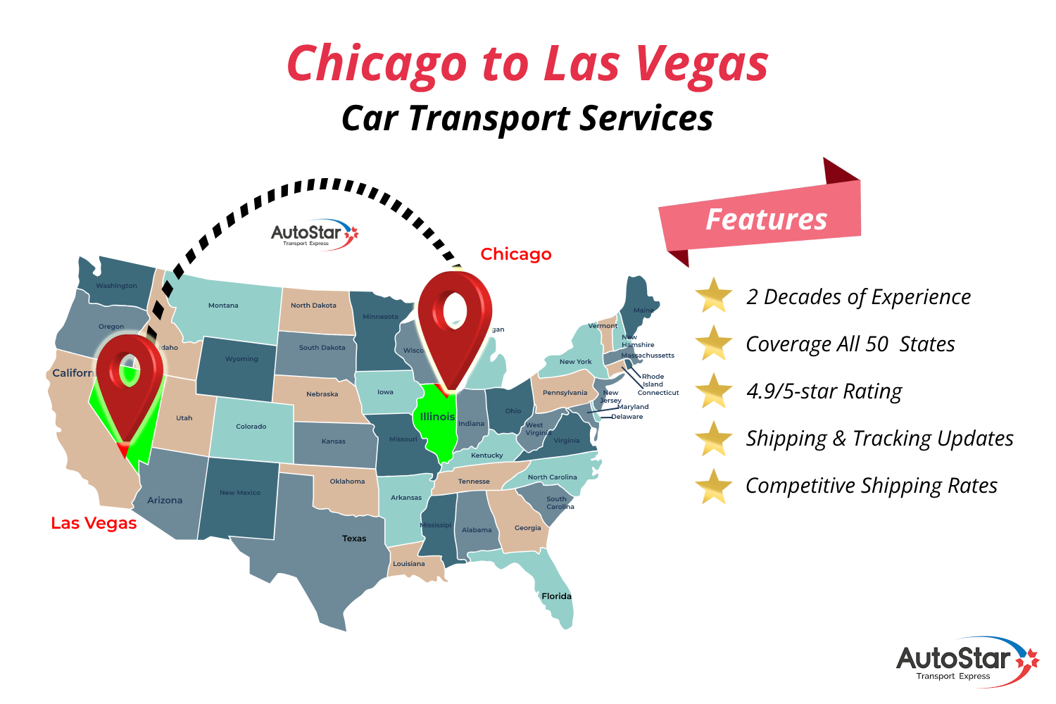 Chicago to Las Vegas Car Transport by AutoStar Transport Express
