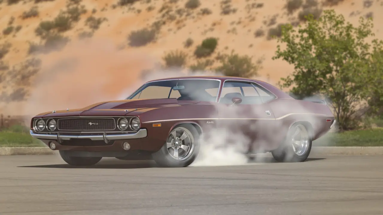 Classic American muscle car with a powerful V8 engine and bold design