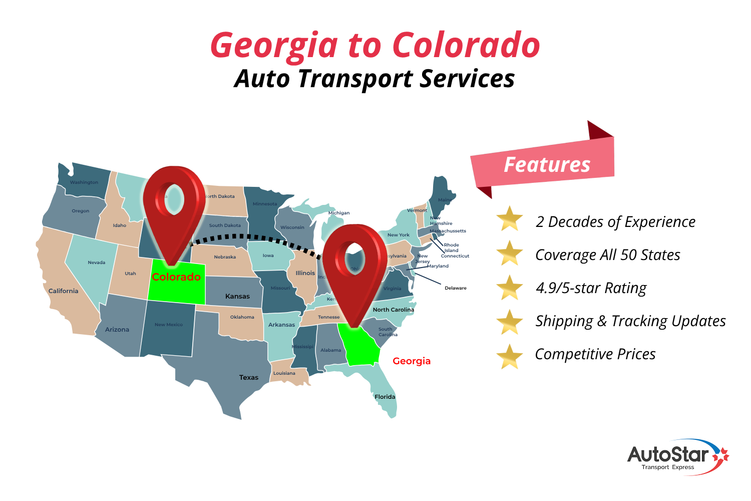 Georgia to Colorado Auto Transport by AutoStar Transport Express