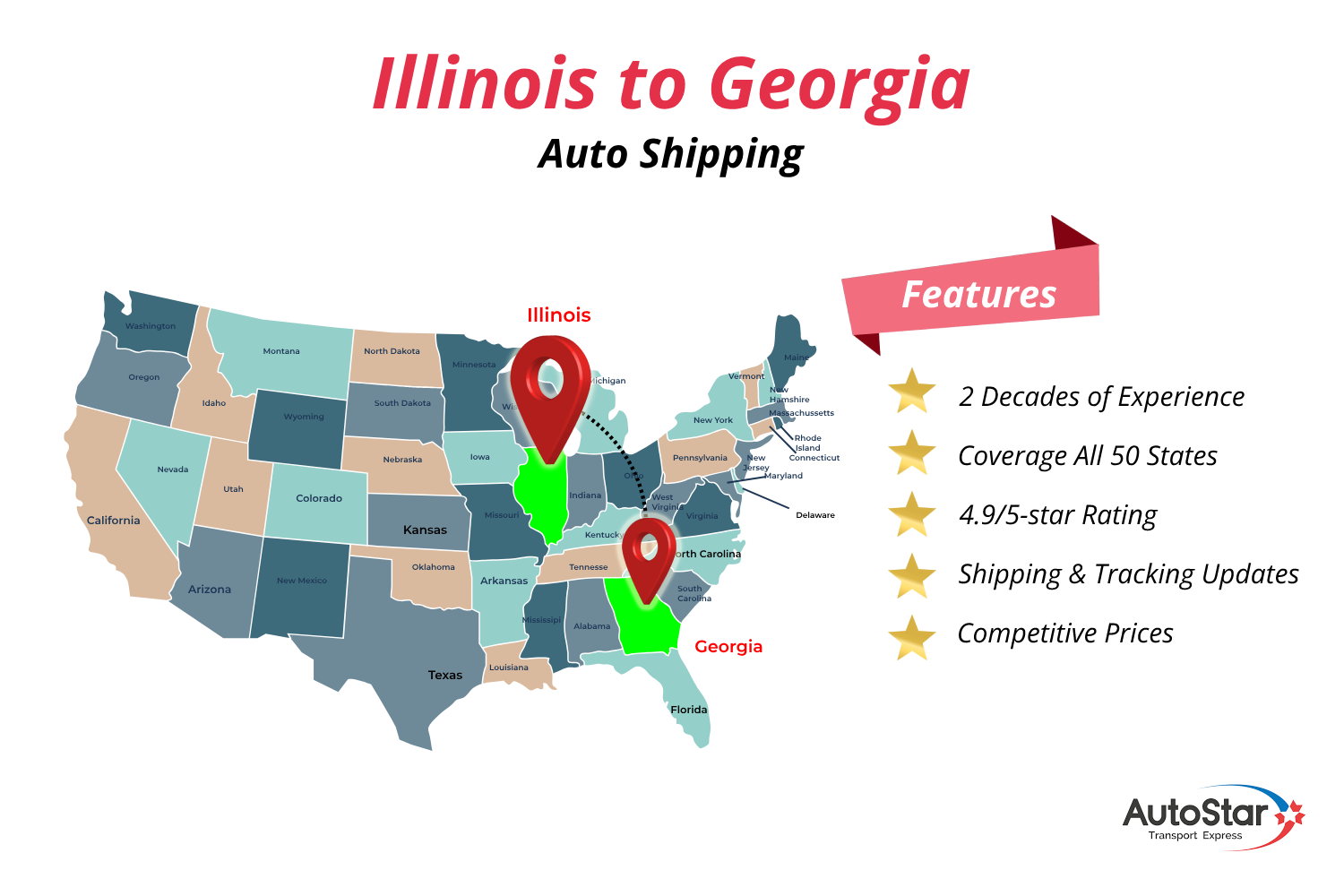 Reliable Illinois to Georgia auto shipping services.