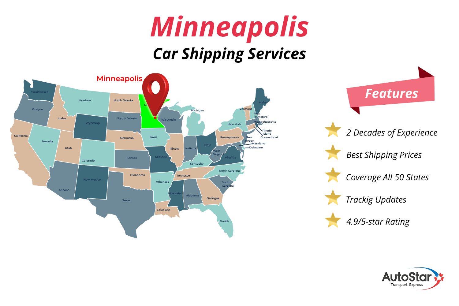 Minneapolis Car Shipping Services by AutoStar Transport Express