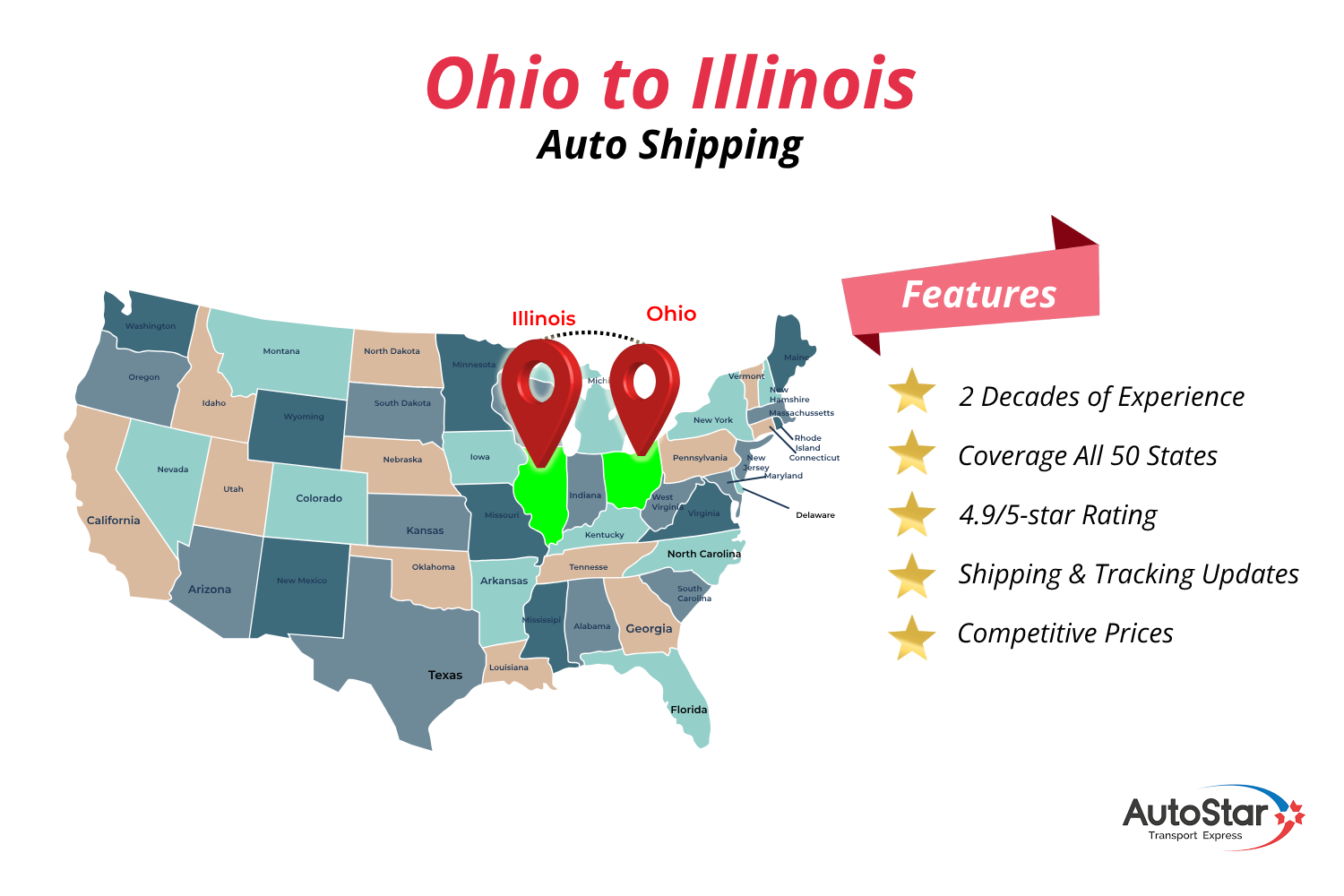 Reliable Ohio to Illinois auto shipping services by AutoStar Transport Express