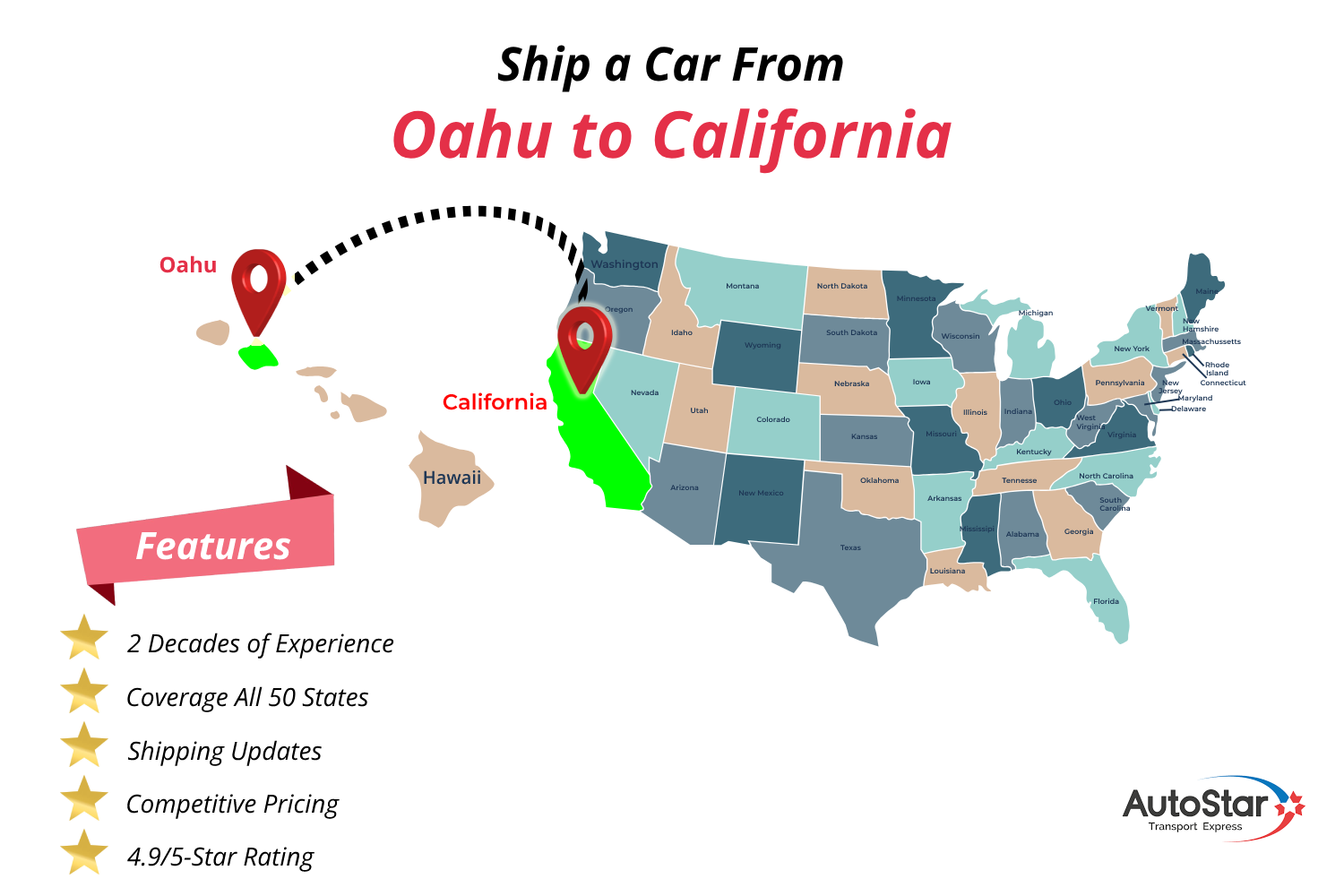 Oahu to California car shipping services.