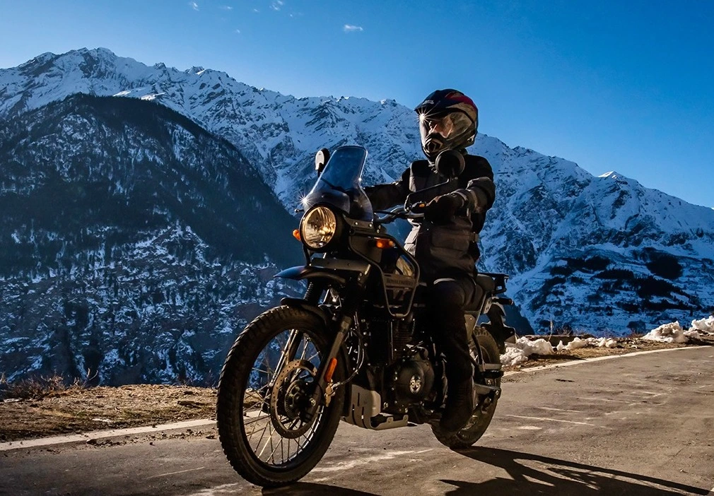 Royal Enfield Himalayan adventure motorcycle equipped for off-road travel