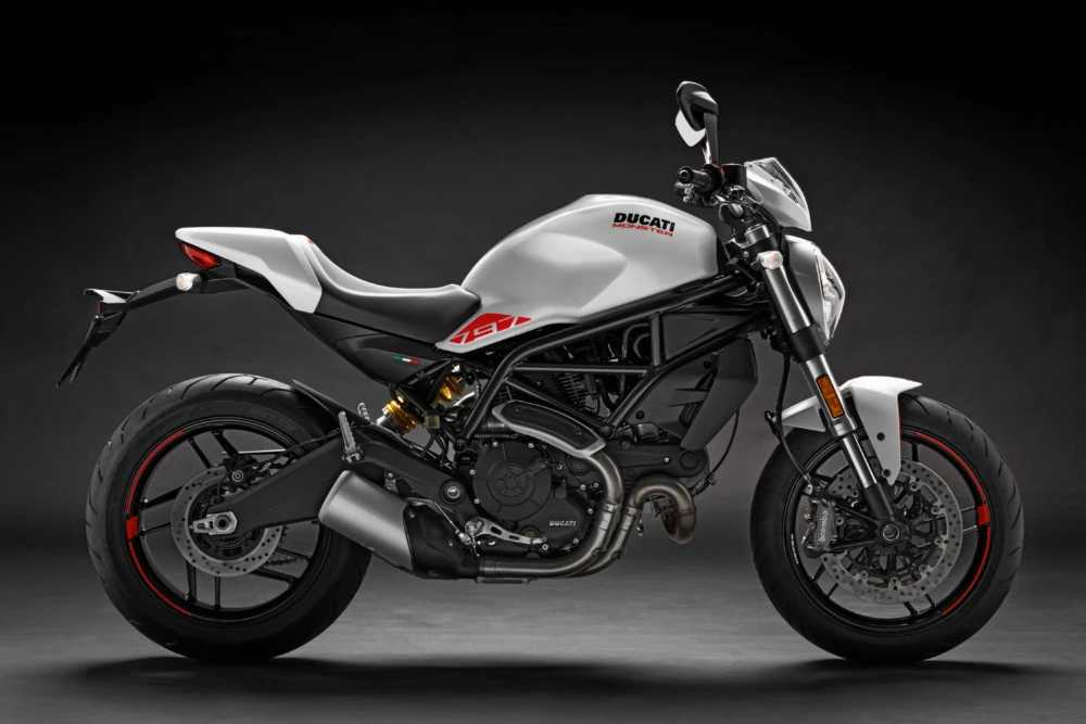 Ducati Monster 797 motorcycle with iconic Italian styling and red trellis frame