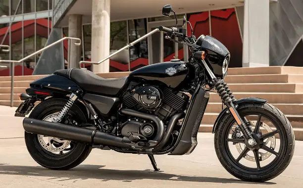 Harley-Davidson Street 500 cruiser motorcycle with blacked-out styling and low-slung design