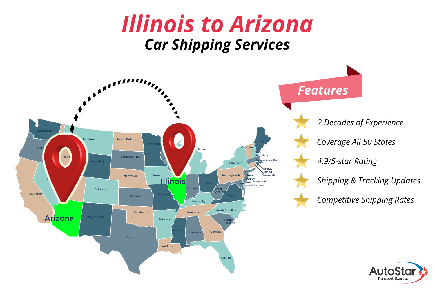 Illinois to Arizona car shipping services by AutoStar Transport Express