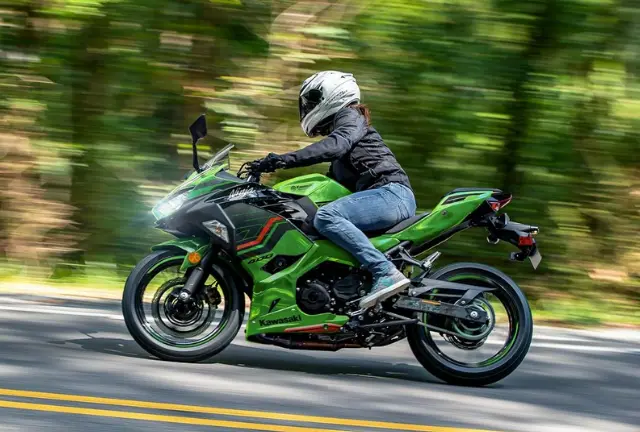 Kawasaki Ninja 400 sportbike with green color scheme