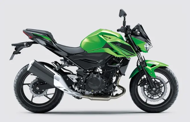 Kawasaki Z400 naked bike with exposed trellis frame