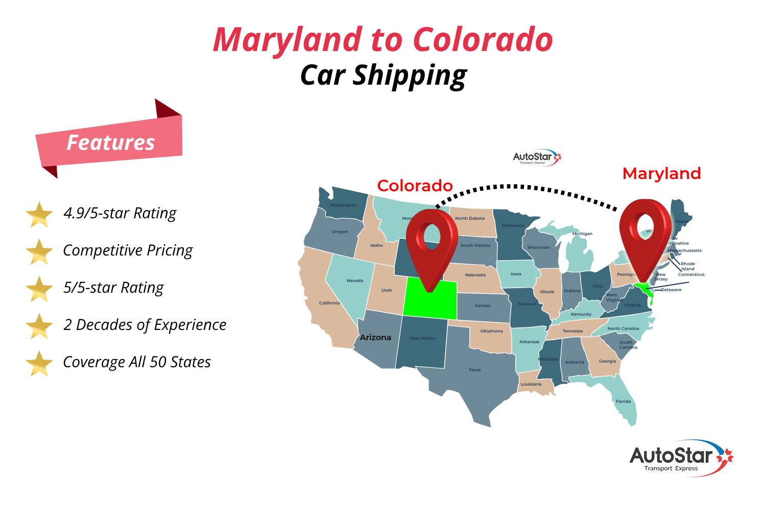 Maryland to Colorado car shipping services by AutoStar Transport Express
