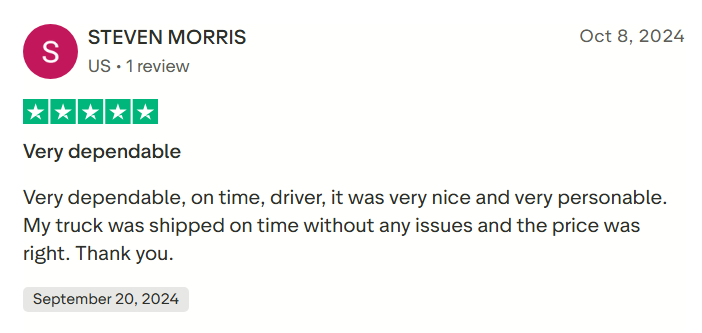 Screenshot of a Trustpilot customer review describing the fair pricing & overall experience