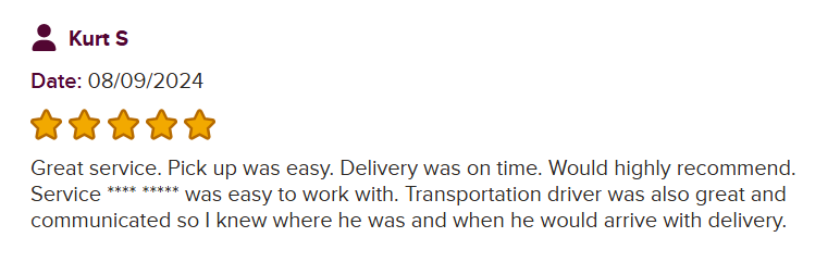 Trustpilot testimonial appreciating our company driver’s clear communication.