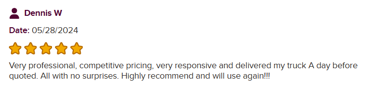 Customer feedback on BBB complimenting AutoStar Transport Express for no unexpected surprises.