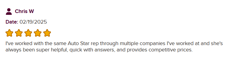 Screenshot of a BBB customer review praising the company’s competitive pricing