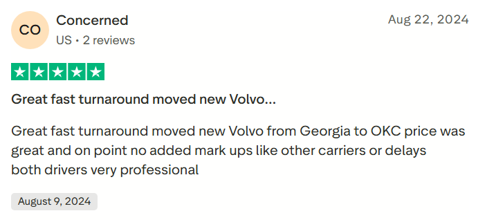 Screenshot of a Trustpilot customer review describing the fair pricing & overall experience