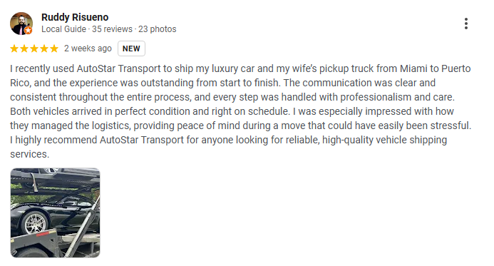 Google customer review praising the company’s safe & overall car shipping service.