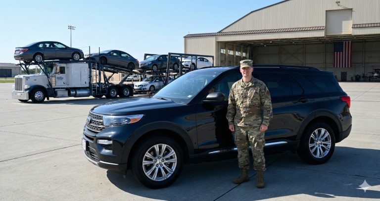 Military member with vehicle