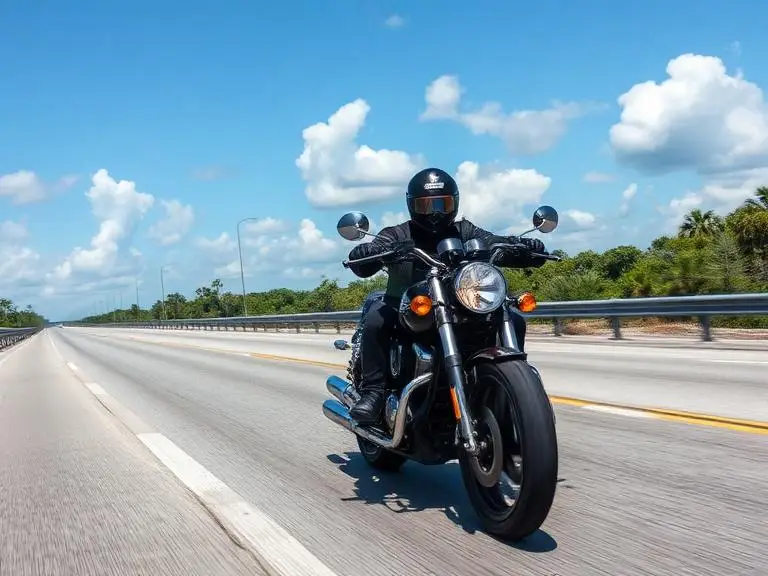 An image showing a motorcyclist riding along Florida’s scenic coastal highway